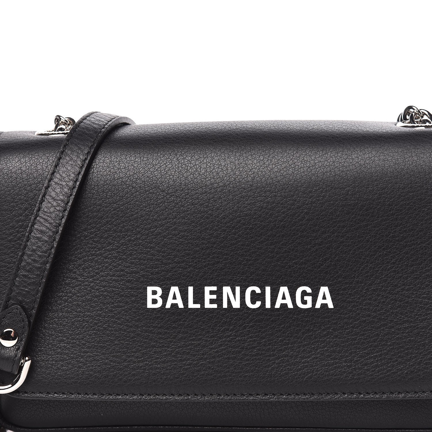 Balenciaga Pebbled Calfskin Logo Everyday Flap Chain Wallet Black 10 of 10