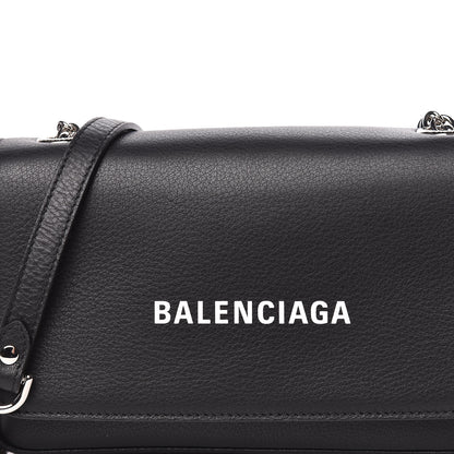 Balenciaga Pebbled Calfskin Logo Everyday Flap Chain Wallet Black 10 of 10
