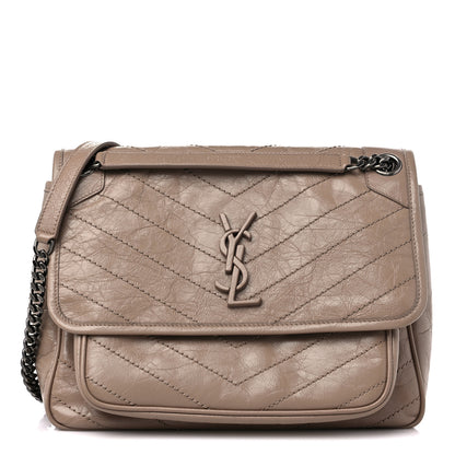 Saint Laurent Crinkled Calfskin Matelasse Monogram Medium Niki Chain Satchel Gold Sand 1 of 12