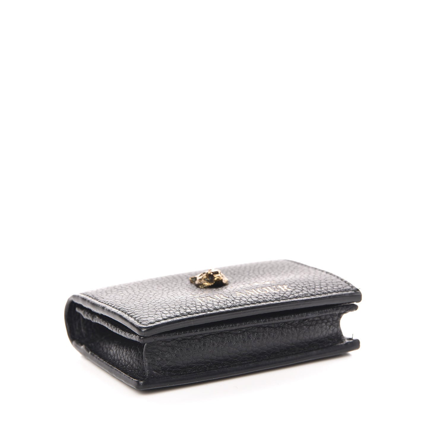Pebbled Calfskin Animalier Tiger Card Case Black