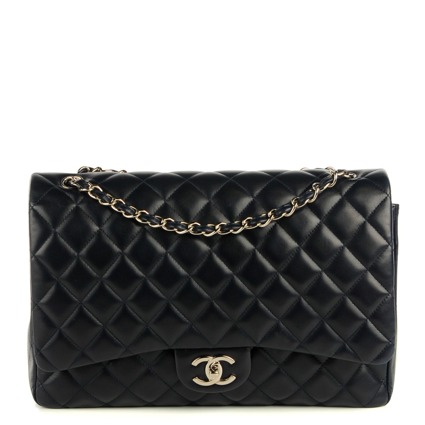 Lambskin Quilted Maxi Double Flap Navy