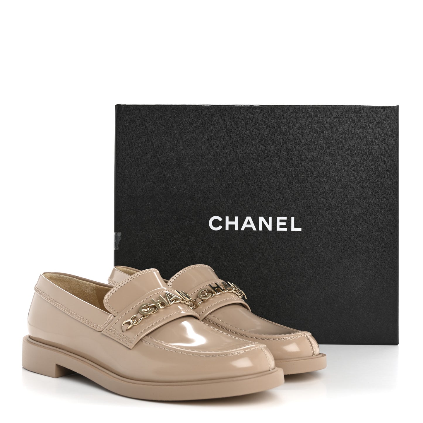 Shiny Calfskin Logo Loafers 38.5 Light Brown