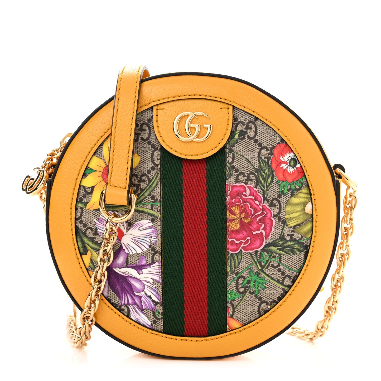 GG Supreme Monogram Flora Web Mini Ophidia Round Shoulder Bag Beige Multicolor Crop