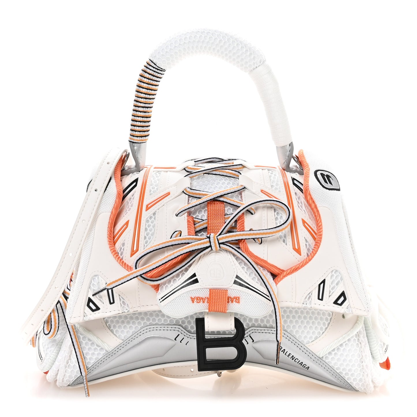 Faux Calfskin Fabric Glow In The Dark Small Sneakerhead Top Handle Bag White Orange