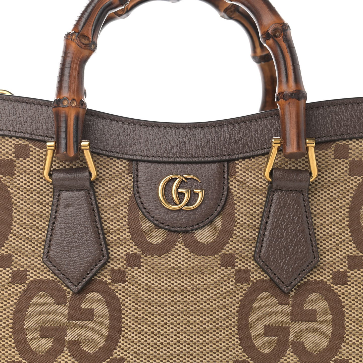 Monogram Jumbo GG Textured Dollar Calfskin Small Diana Tote Bag Camel Ebony New Acero