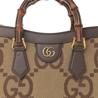 Gucci Monogram Jumbo GG Textured Dollar Calfskin Small Diana Tote Bag Camel Ebony New Acero 7 of 9