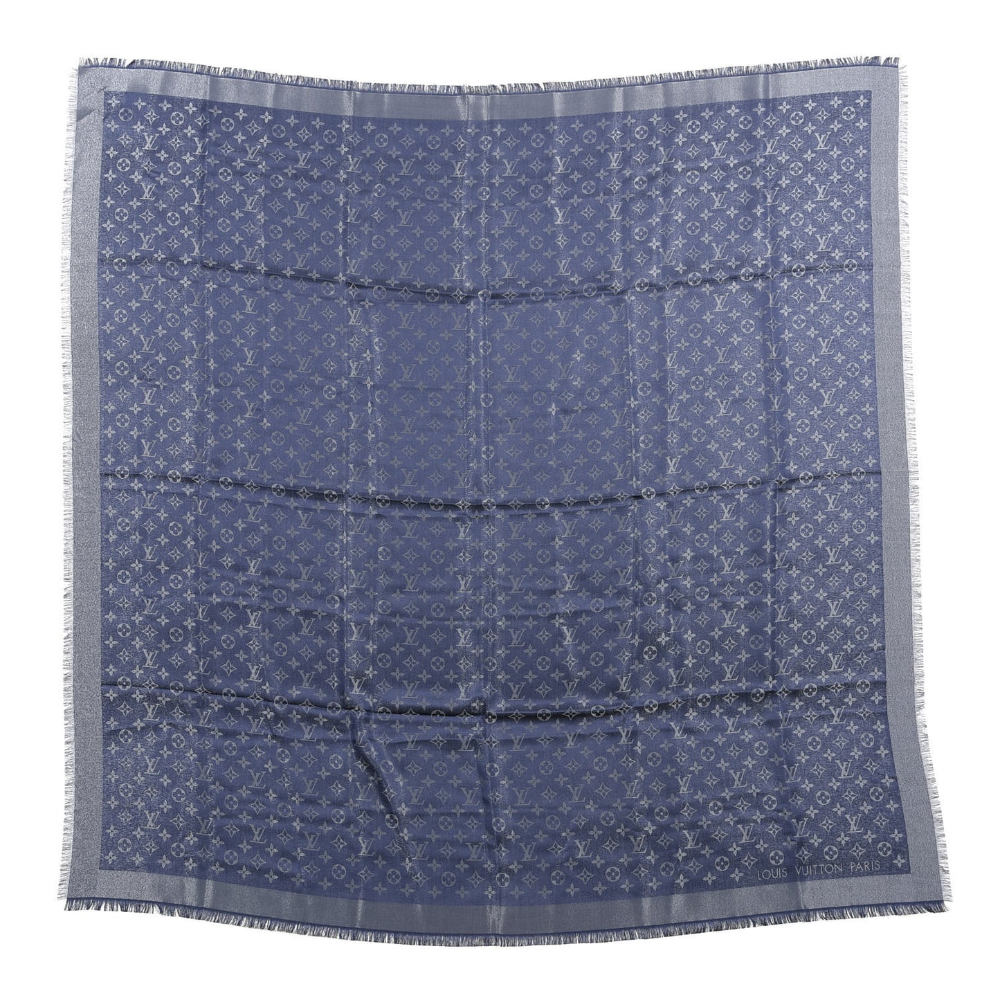 Silk Lurex Wool Monogram Shine Shawl Bleu Nuit