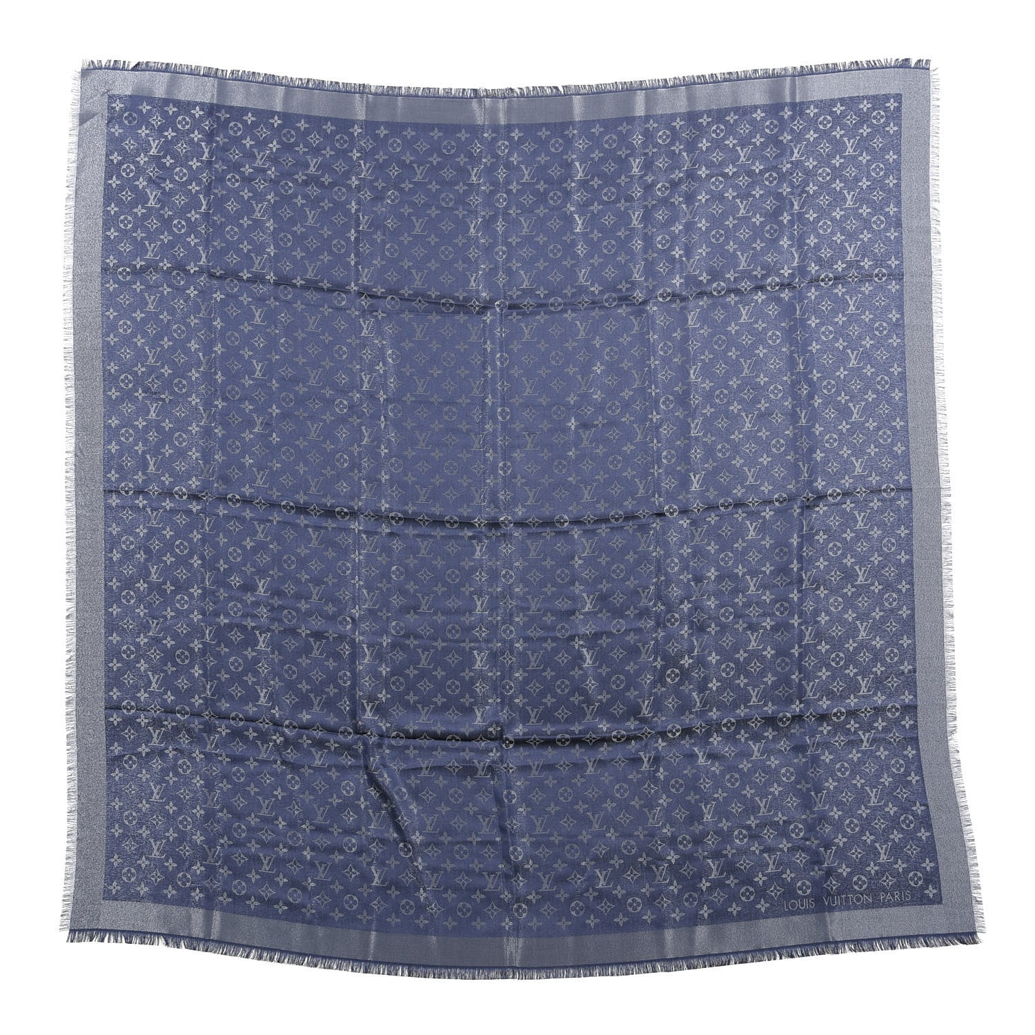 Louis Vuitton Silk Lurex Wool Monogram Shine Shawl Bleu Nuit 1 of 3