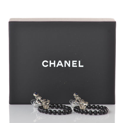 Chanel Beaded Crystal CC Anchor Drop Earrings Black 4 of 4