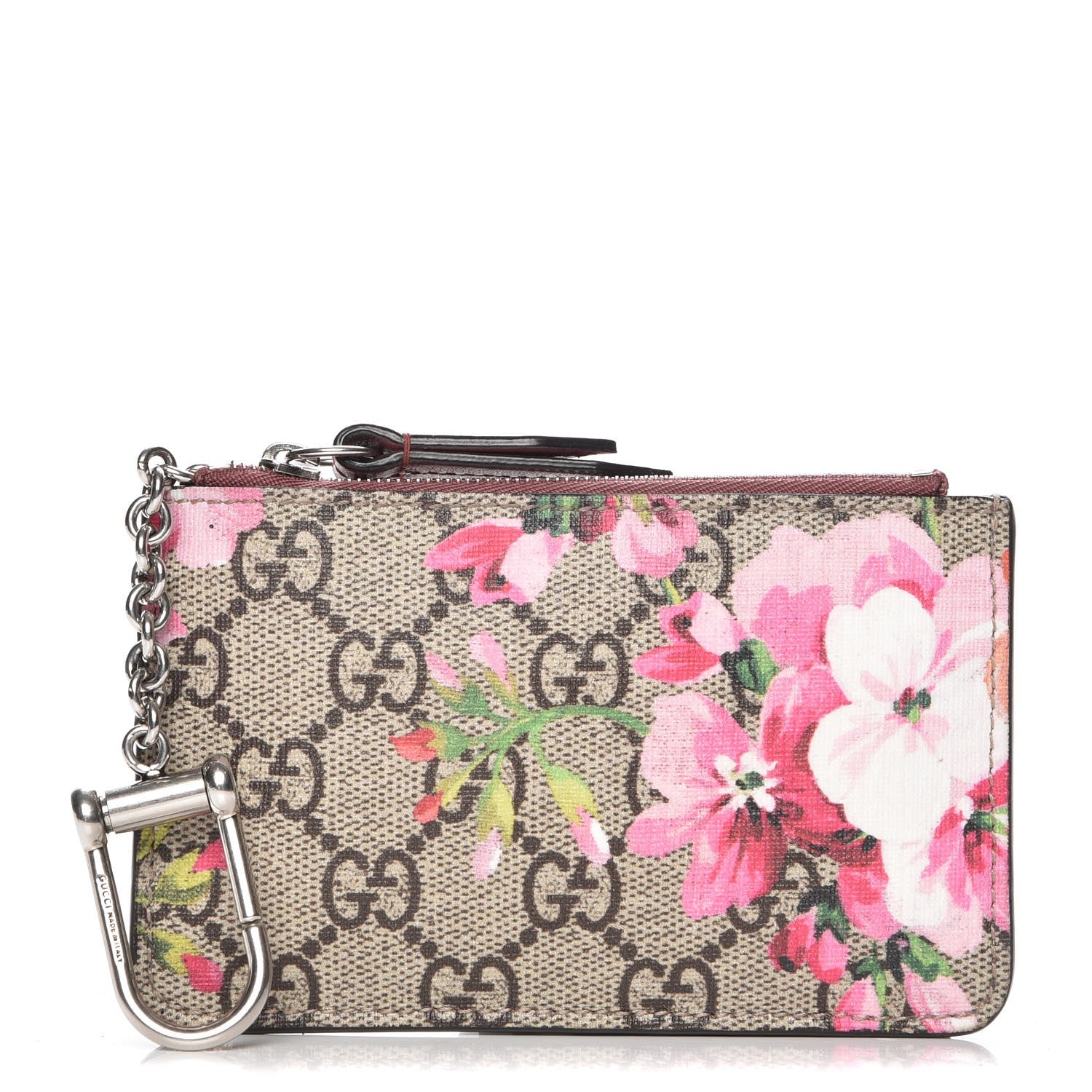Gucci GG Supreme Monogram Blooms Key Ring Coin Case Beige Multicolor Dry Rose 1 of 6