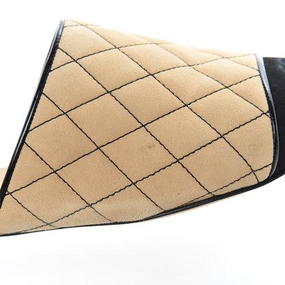 Chanel Kid Suede Quilted Mules 38 Beige Black 13 of 21
