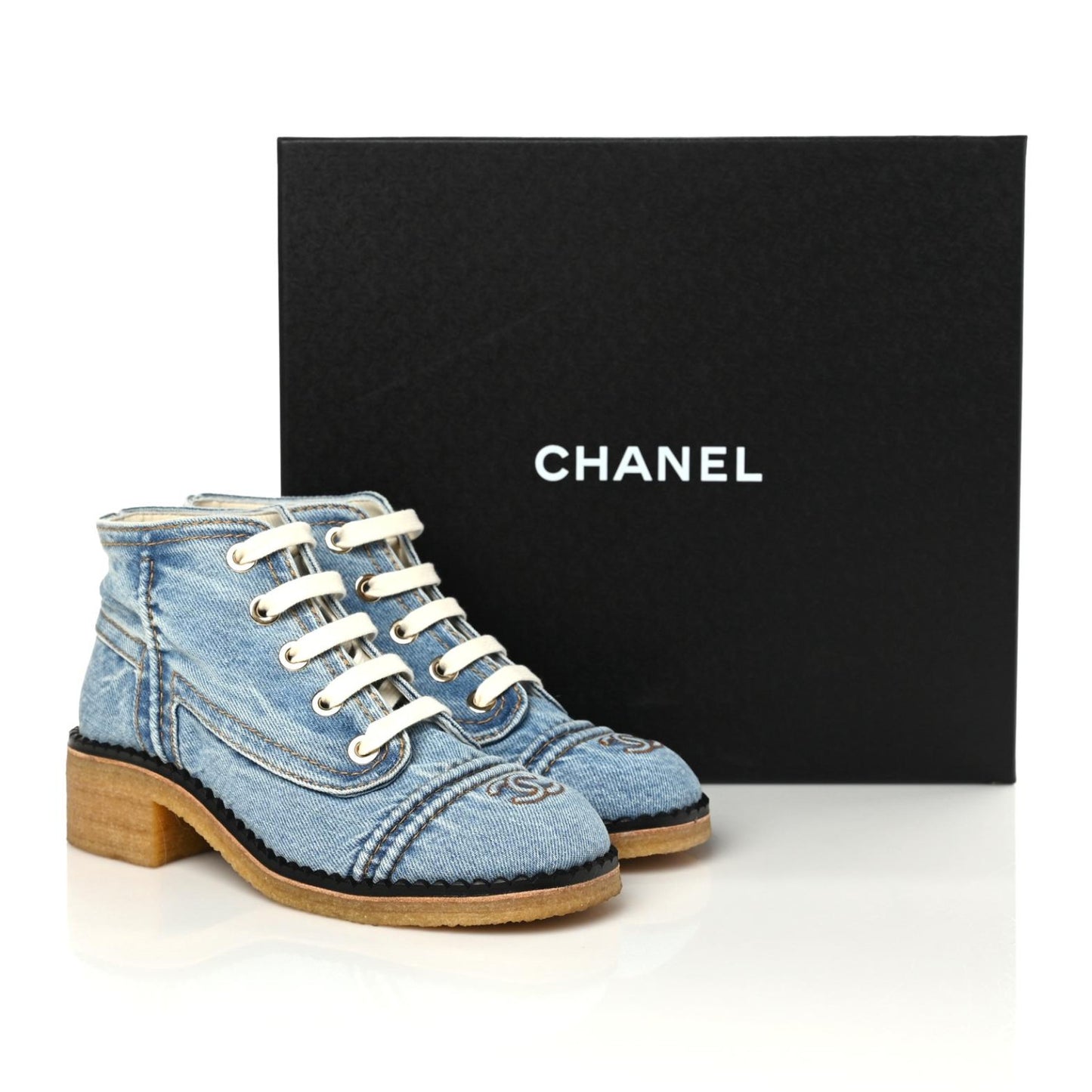 Denim Lace Up Boots 36.5 Light Blue