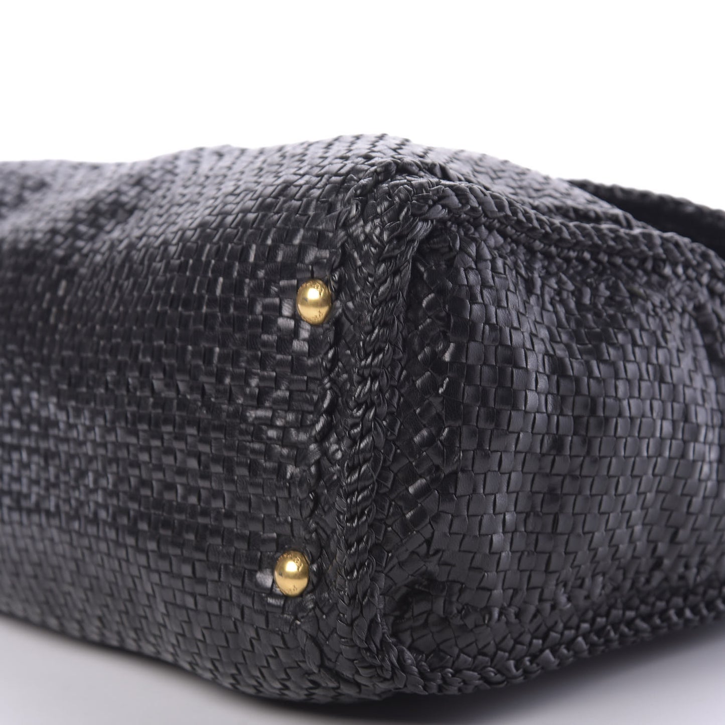 Goatskin Woven Top Handle Satchel Black