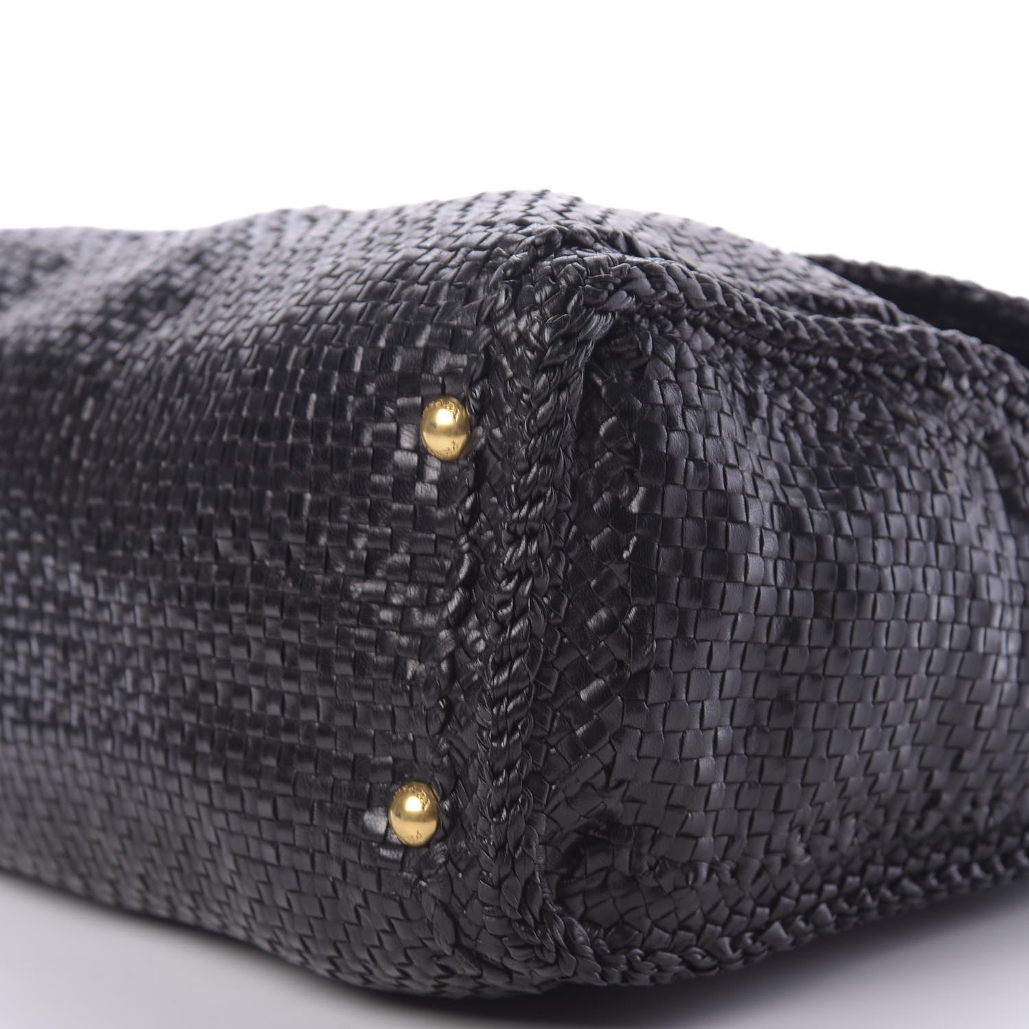 Prada Goatskin Woven Top Handle Satchel Black 7 of 14