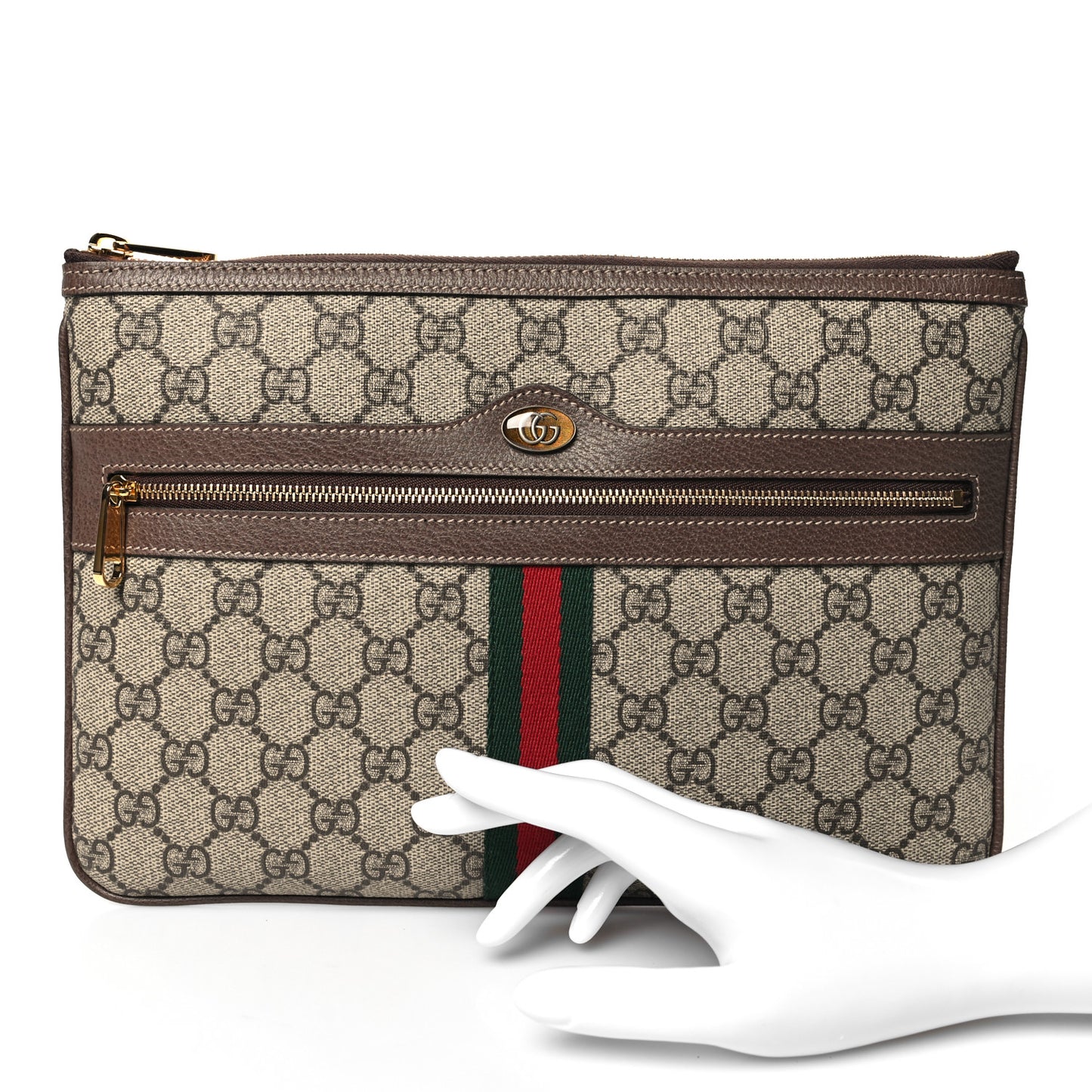 GG Supreme Monogram Large Ophidia Pouch Clutch Brown