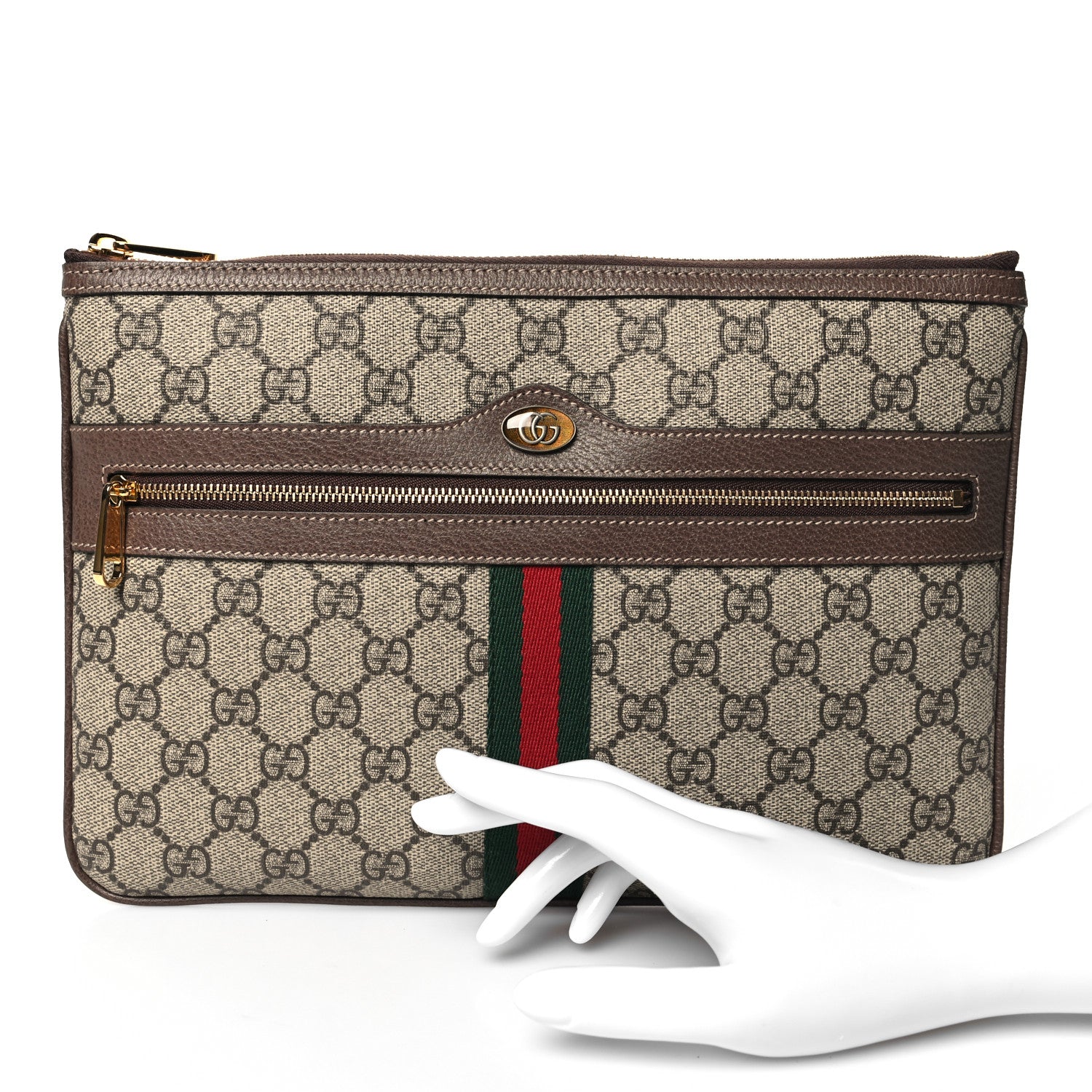 Gucci GG Supreme Monogram Large Ophidia Pouch Clutch Brown 2 of 7