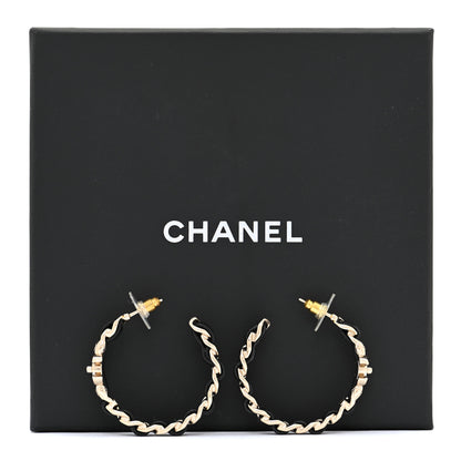 Chanel Metal Lambskin Quilted CC Turnlock Chain Hoop Earrings Gold Black 5 of 5