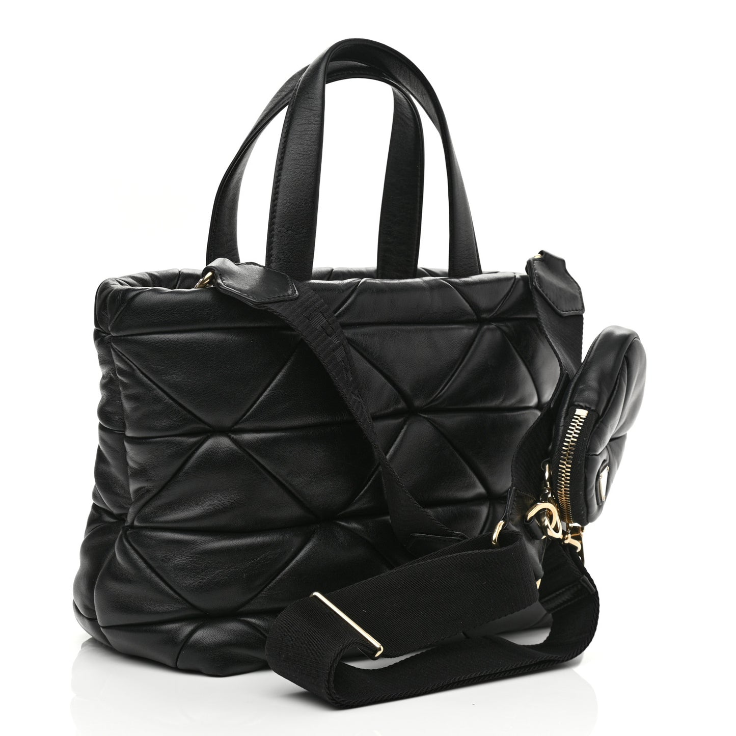 Nappa Re-Nylon Triangle Quilted Patchwork System Tote Black