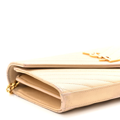 Saint Laurent Grain De Poudre Matelasse Chevron Monogram Chain Wallet Dark Beige 8 of 14