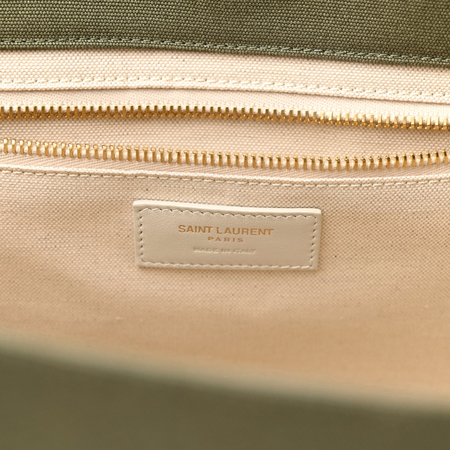 Linen Calfskin Small Rive Gauche Tote Military Green Blanc Vintage