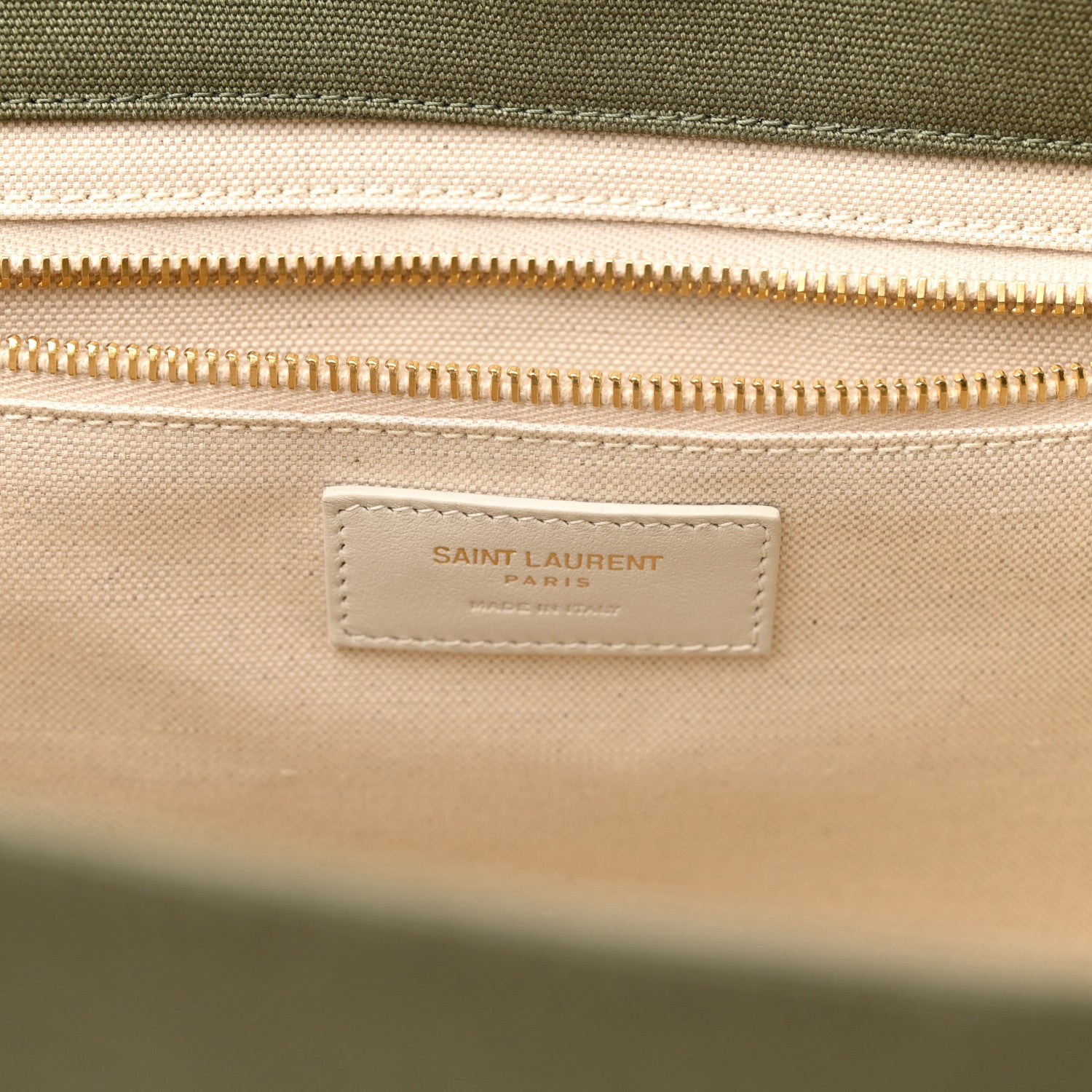 Saint Laurent Linen Calfskin Small Rive Gauche Tote Military Green Blanc Vintage 6 of 10