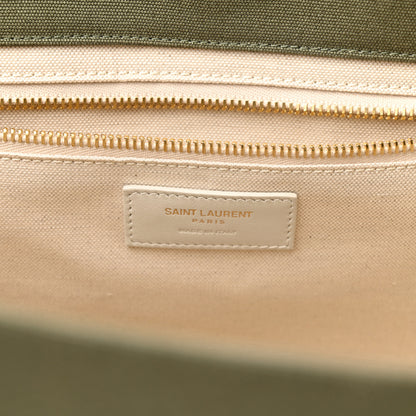 Saint Laurent Linen Calfskin Small Rive Gauche Tote Military Green Blanc Vintage 6 of 10