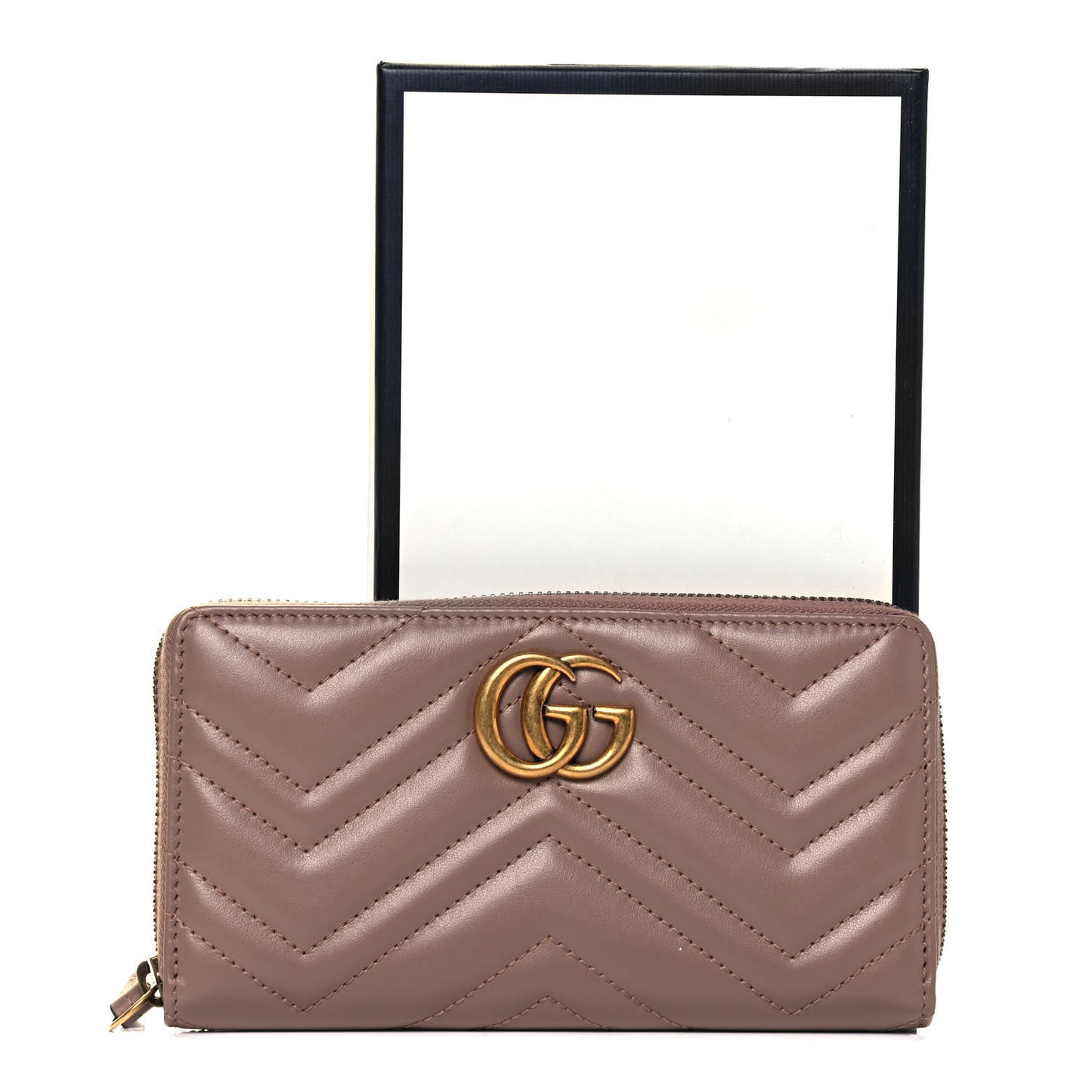 Calfskin Matelasse GG Marmont Zip Around Wallet Porcelain Rose