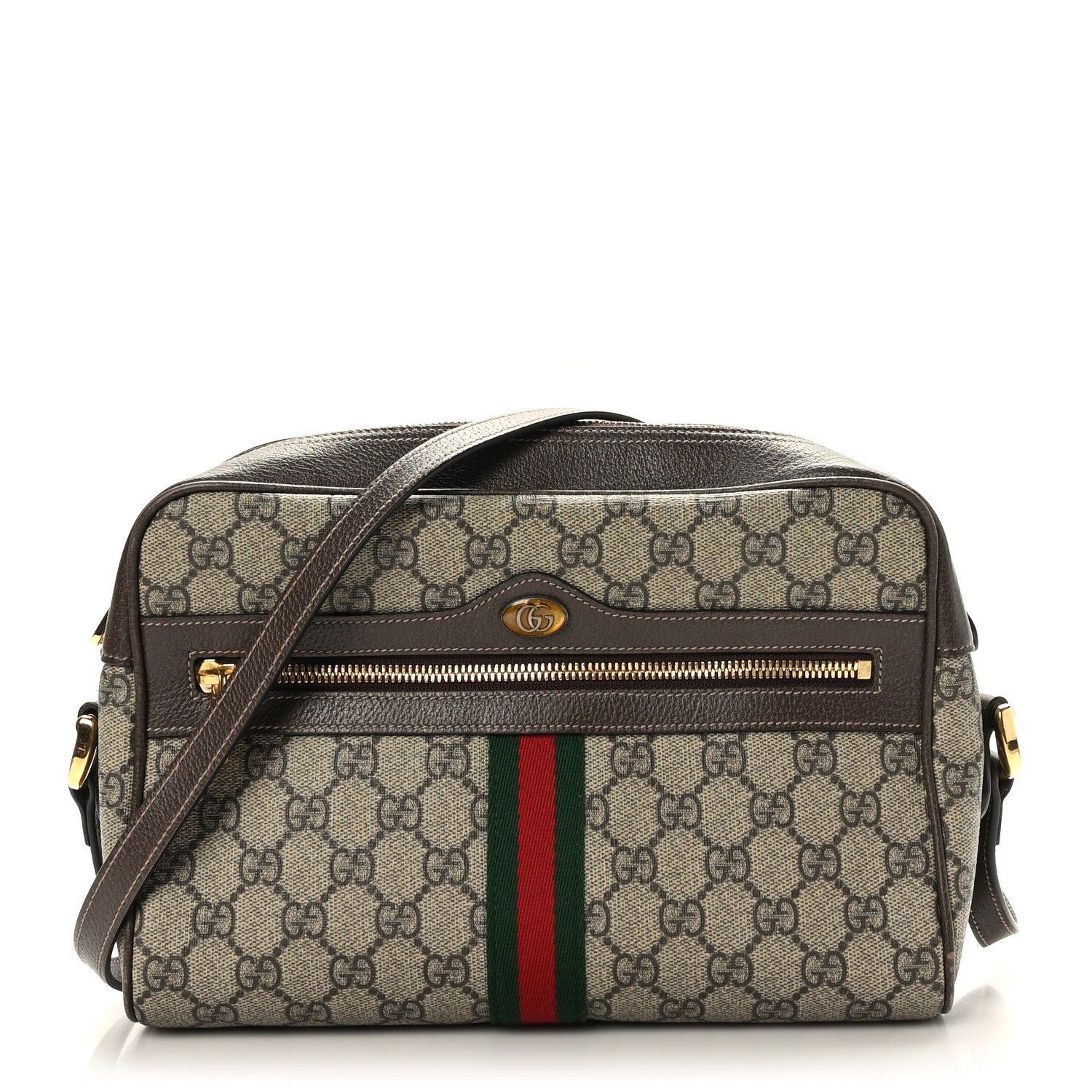 Gucci GG Supreme Monogram Web Small Ophidia Shoulder Bag Brown 1 of 8