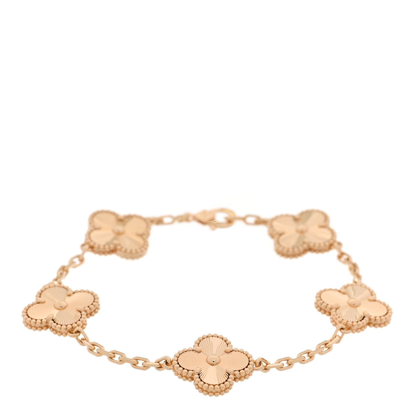 18K Yellow Gold 5 Motifs Guilloche Vintage Alhambra Bracelet