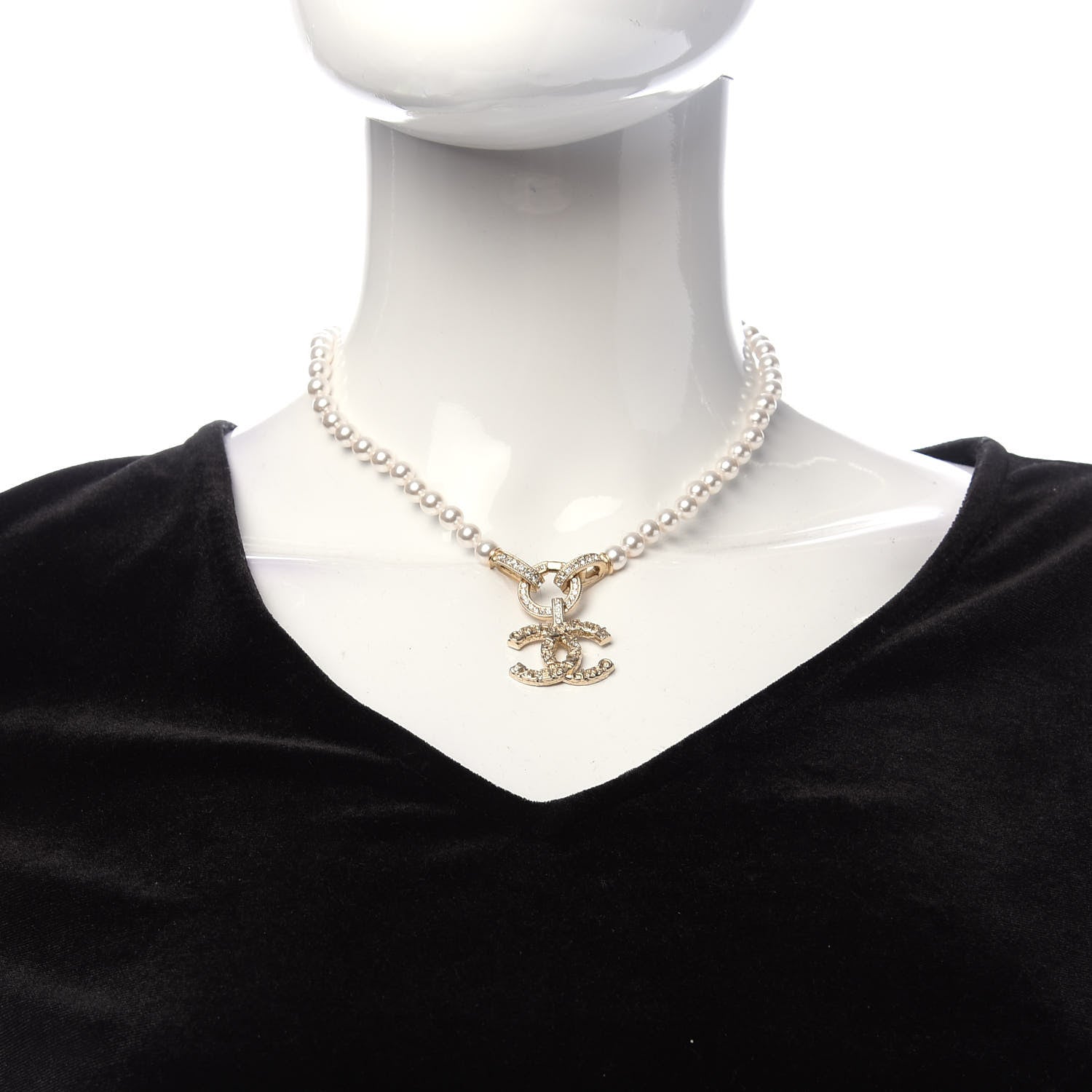 Chanel Pearl Crystal CC Short Logo Necklace Gold 2 of 6