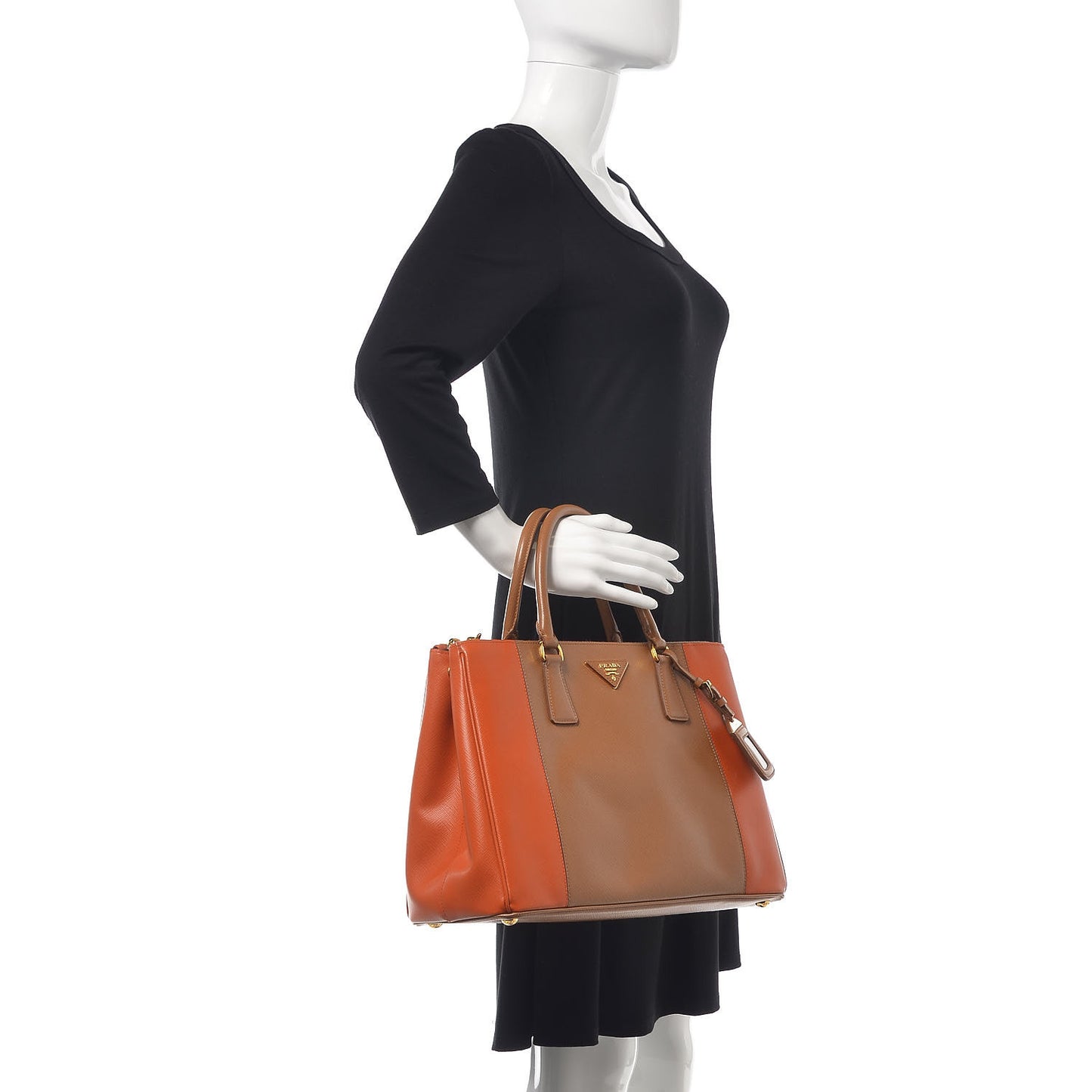 Saffiano Lux Colorblock Medium Galleria Double Zip Tote Caramel Papaya