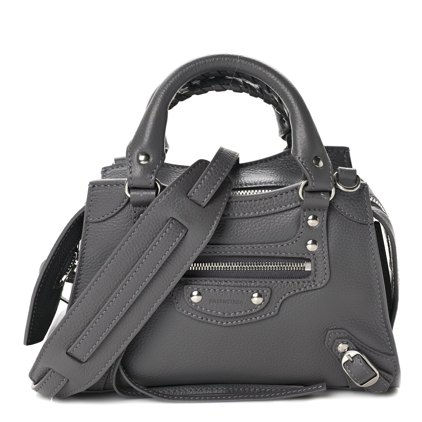 Grained Calfskin Neo Classic Silver Hardware Mini City Dark Grey
