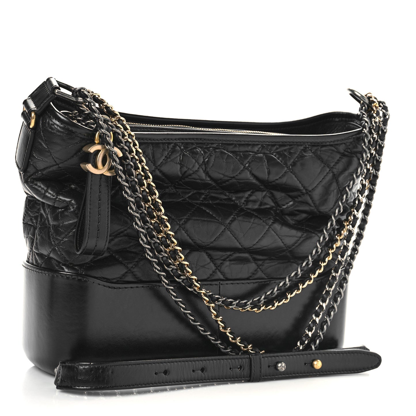 Aged Calfskin Quilted Medium Gabrielle Hobo Black