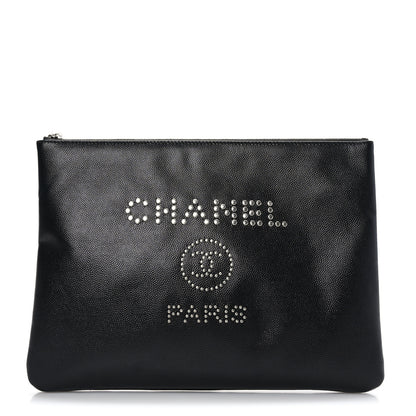 Chanel Caviar Studded Medium Deauville Pouch Black 1 of 6