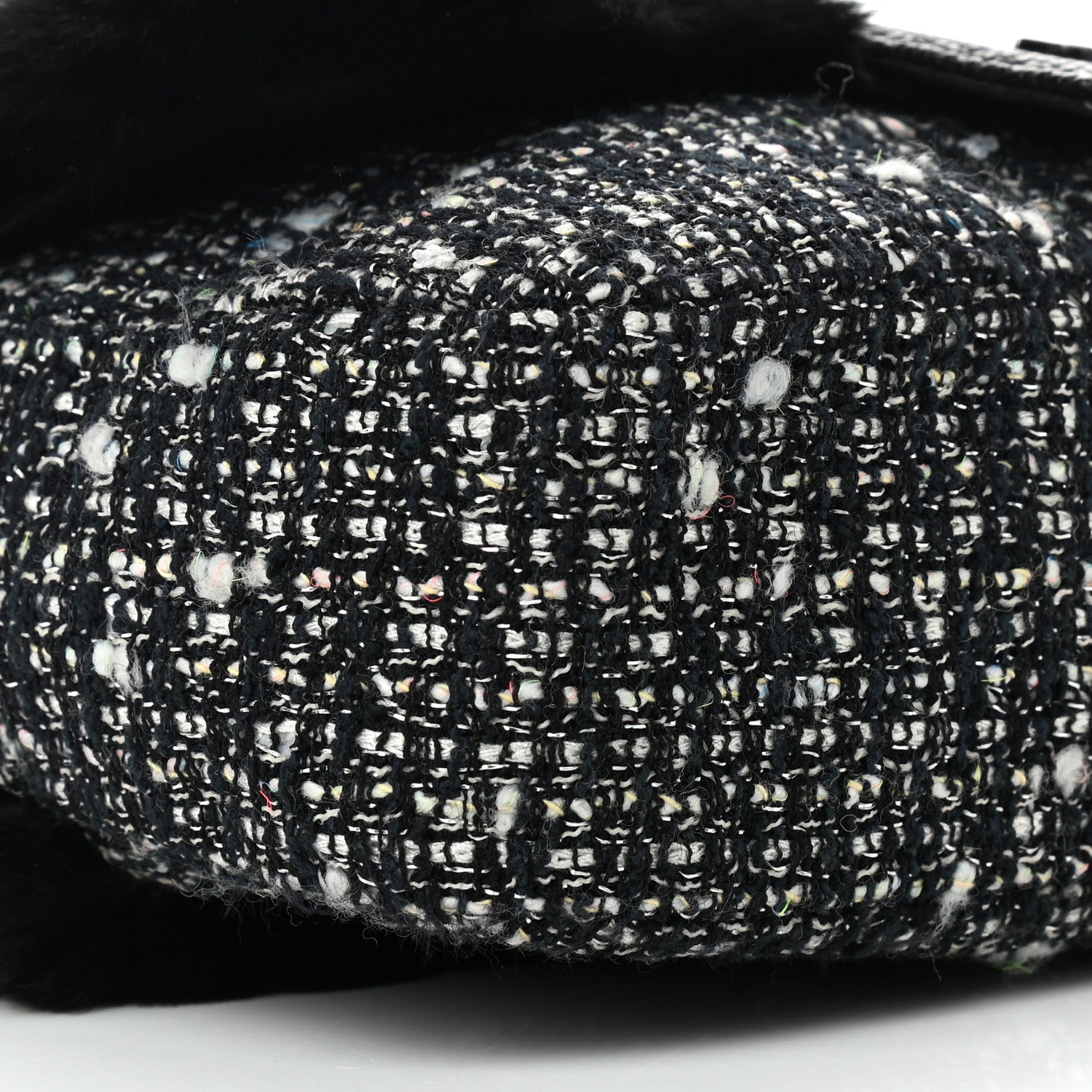 Chanel Rabbit Fur Tweed Lizard Small Fantasy Flap Black White 8 of 9