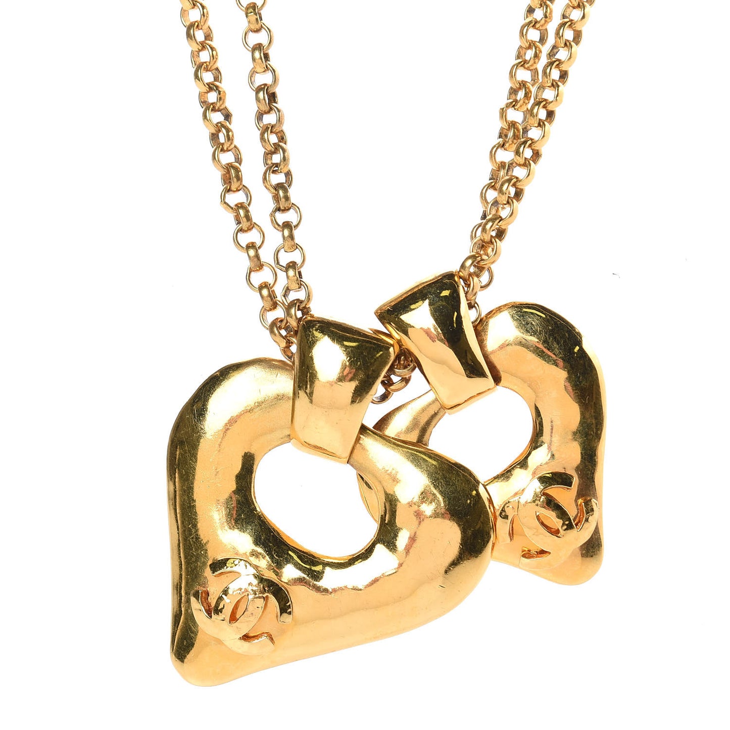 CC Double Heart Chain Pendant Necklace Gold