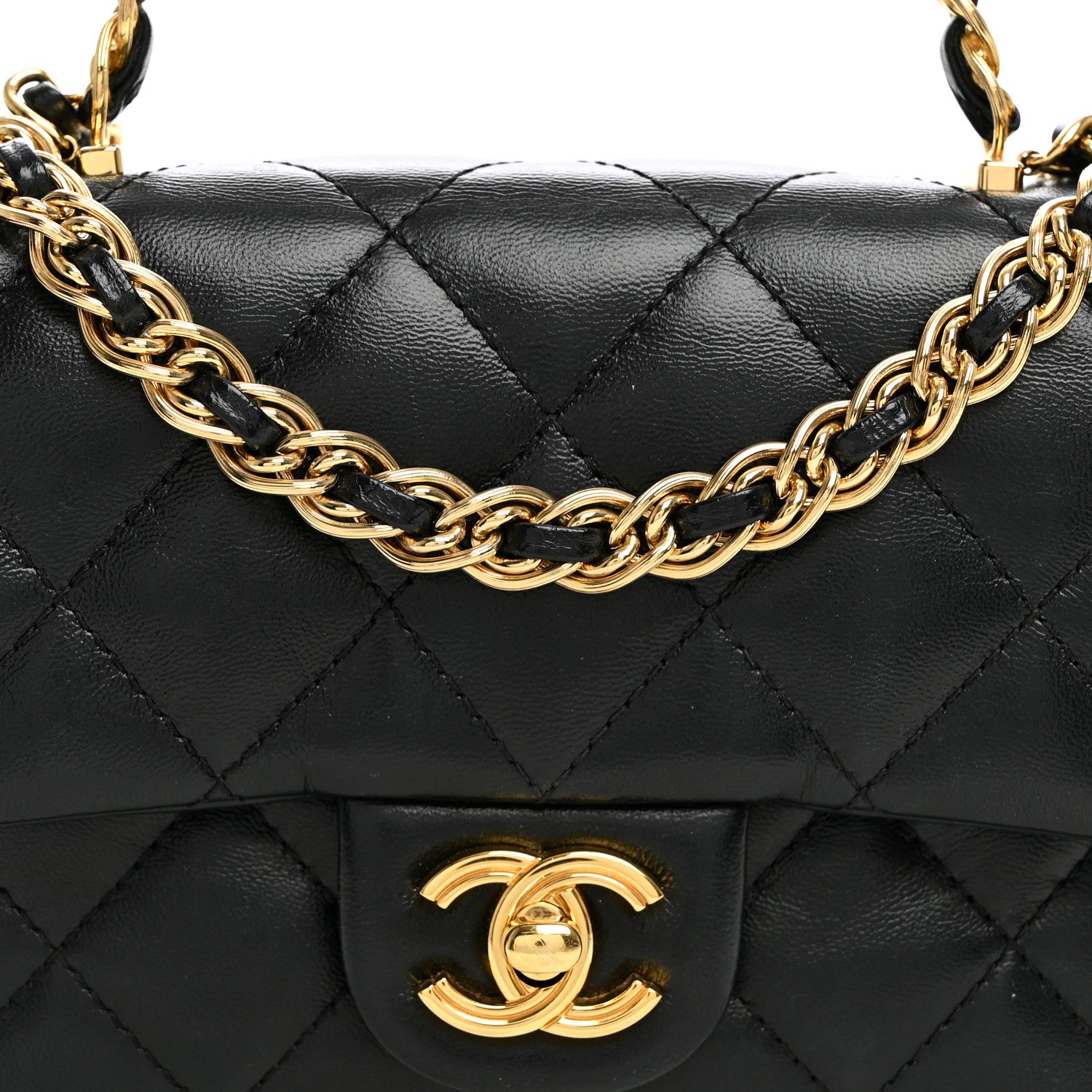 Chanel Shiny Lambskin Quilted Golden Links Top Handle Flap Black 8 of 10