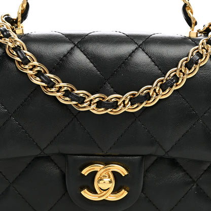 Chanel Shiny Lambskin Quilted Golden Links Top Handle Flap Black 8 of 10