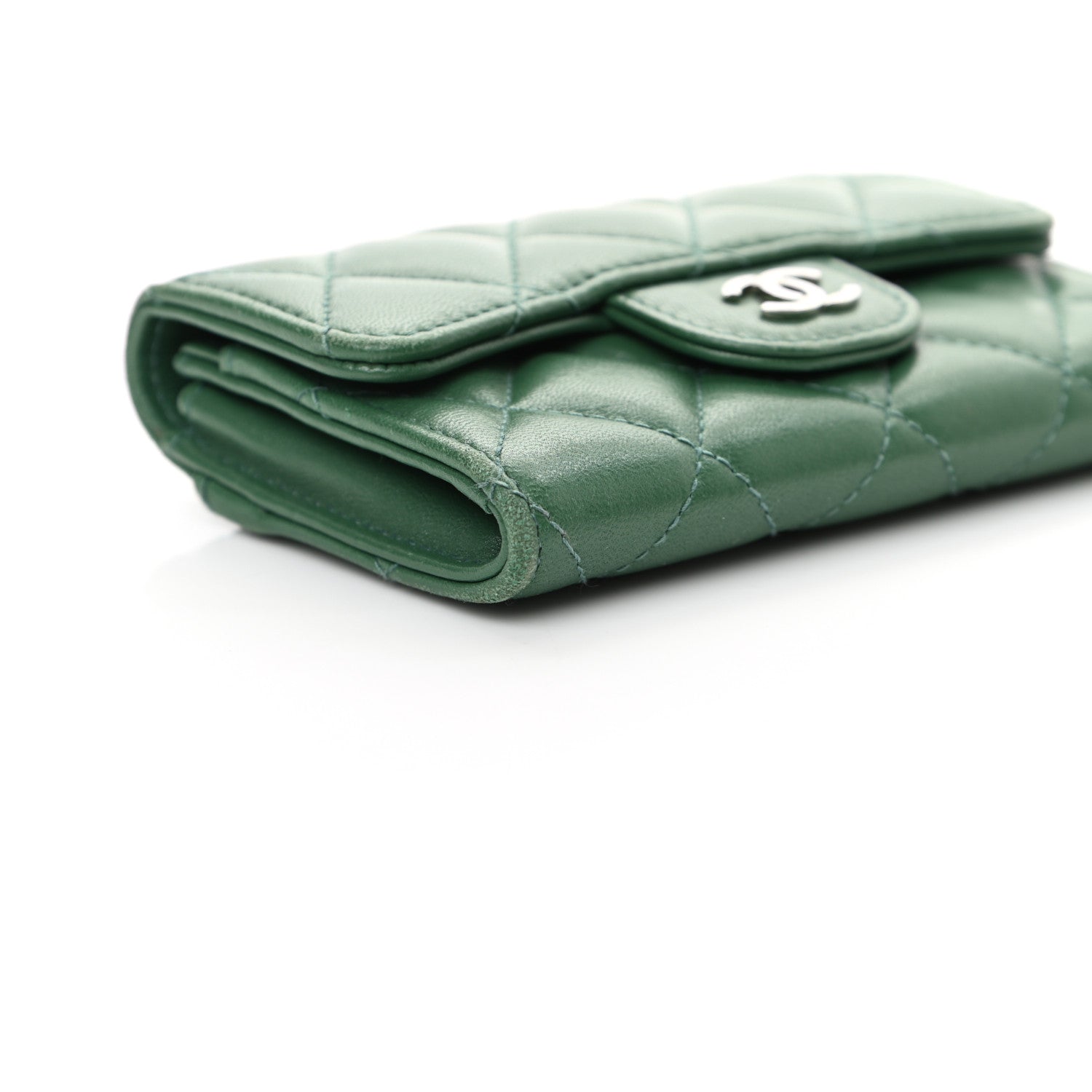 Chanel Lambskin Quilted Flap Card Holder Wallet Green 11 of 16