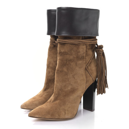 Saint Laurent Calfskin Suede Tanger Tassel Ankle Boots 37.5 Black Brown 3 of 9