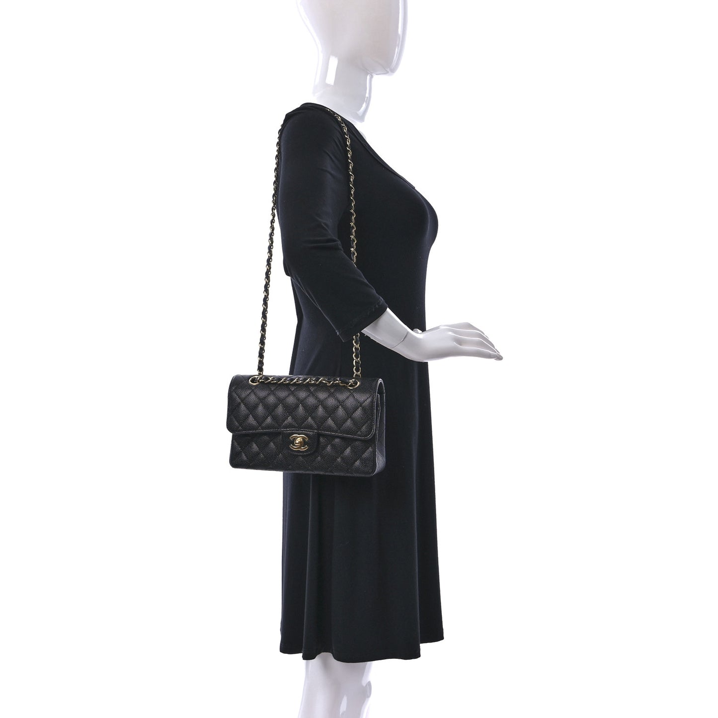 Caviar Quilted Small Double Flap Black