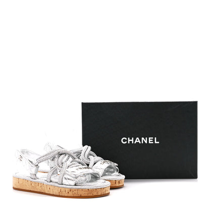 Chanel Metallic Cord Lambskin Quilted Logo Sandals 37 Black 10 of 10