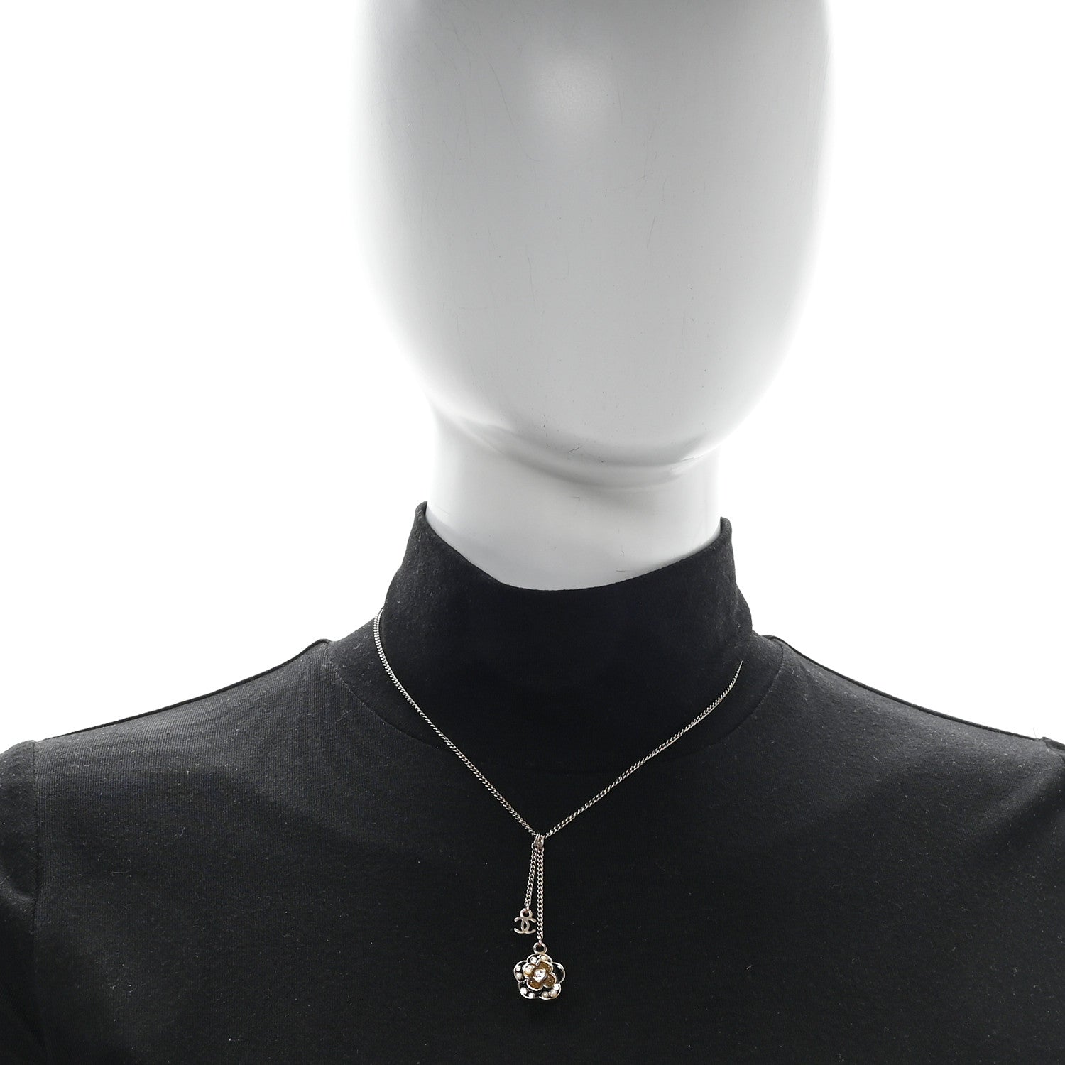 Chanel Enamel Crystal Pearl CC Camellia Drop Necklace Gold Black 2 of 4
