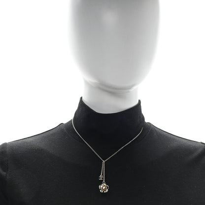 Chanel Enamel Crystal Pearl CC Camellia Drop Necklace Gold Black 2 of 4