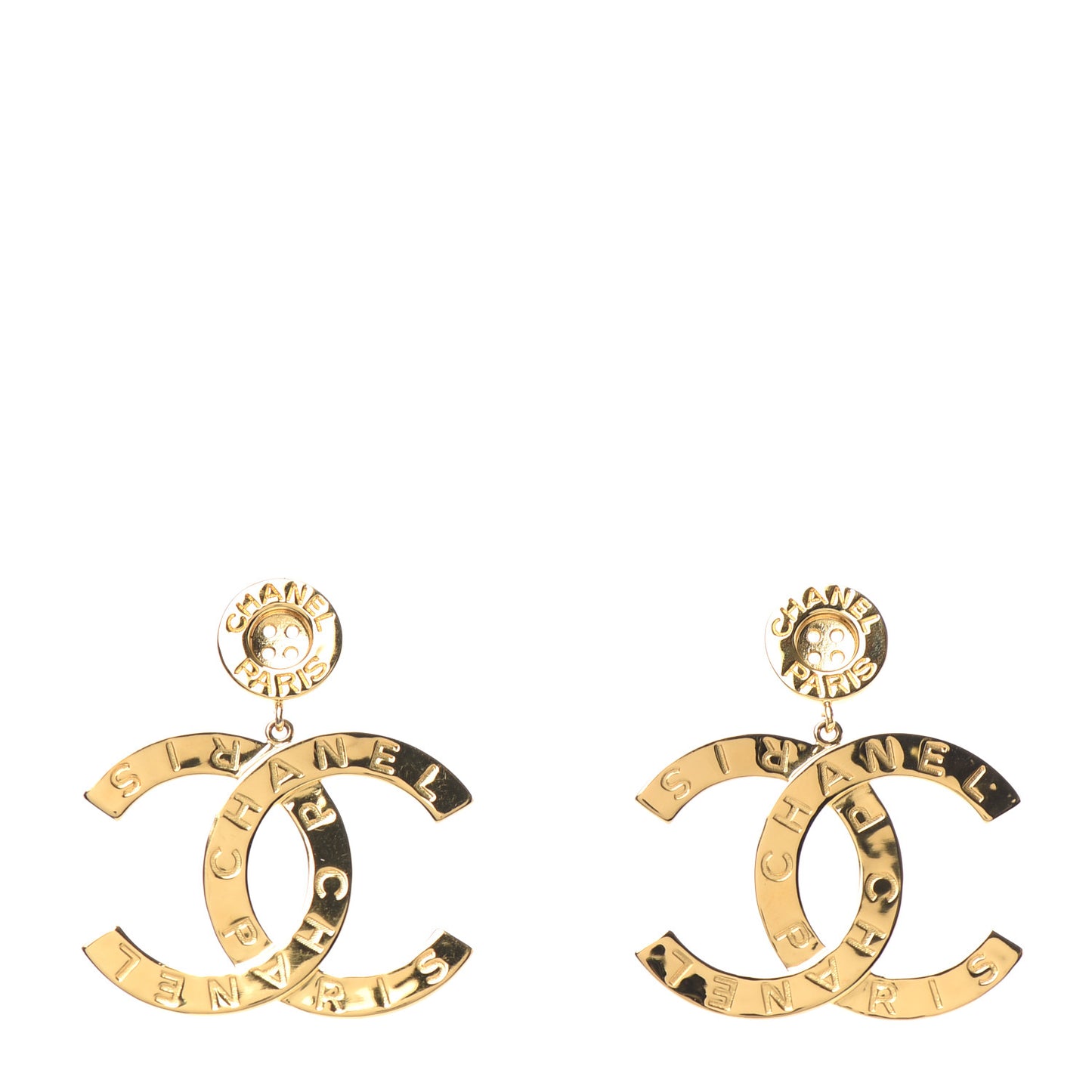 Metal Large Paris Button Earrings Gold