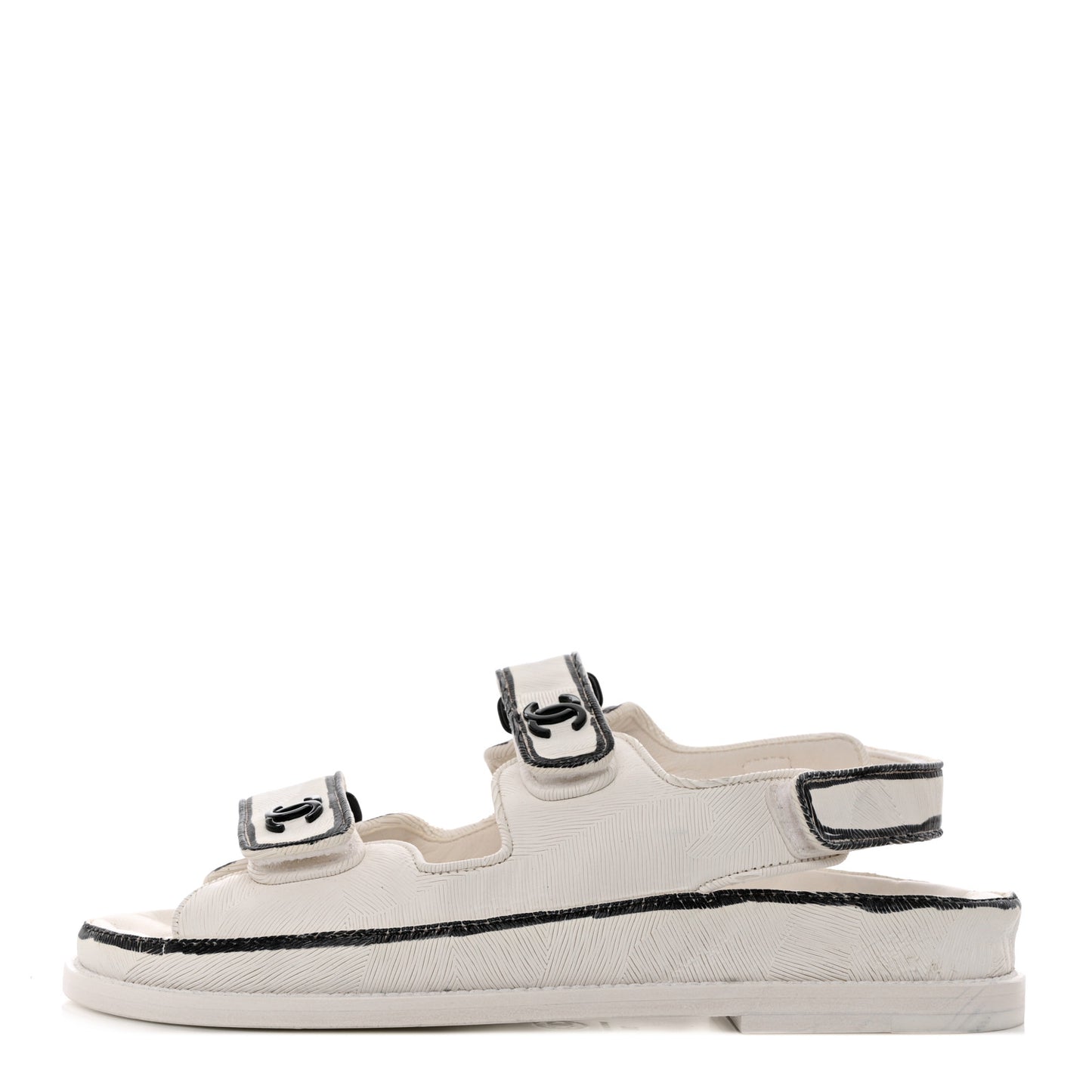 Calfskin Printed Velcro Dad Sandals 38 White Black
