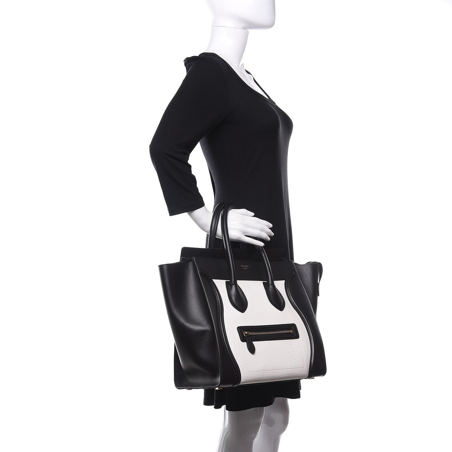 Smooth Calfskin Shrunken Lambskin Mini Bi-Color Luggage Black White