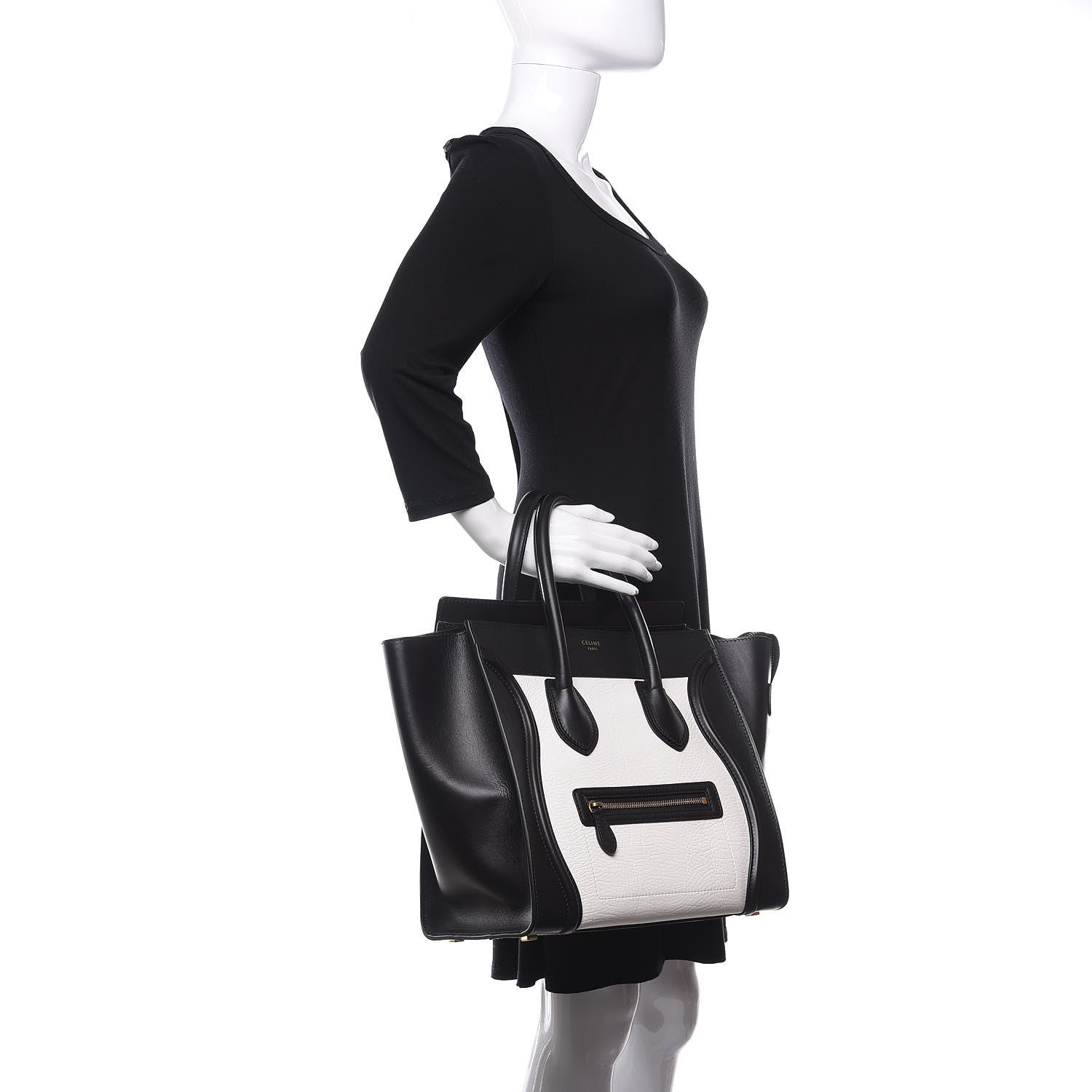 Celine Smooth Calfskin Shrunken Lambskin Mini Bi-Color Luggage Black White 2 of 12