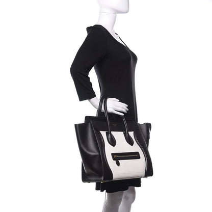 Celine Smooth Calfskin Shrunken Lambskin Mini Bi-Color Luggage Black White 2 of 12