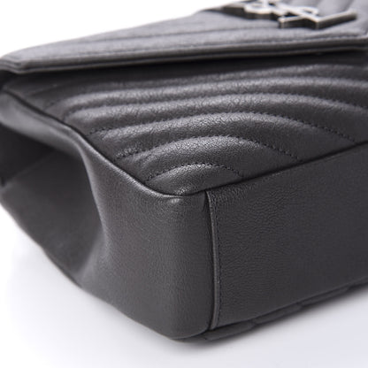 Saint Laurent Sheepskin Matelasse Chevron Monogram Medium College Bag Light Coal 6 of 12